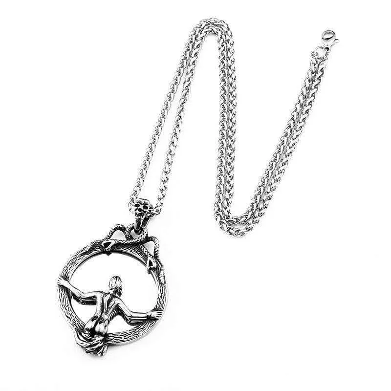 Magic Mirror Men Pendant Necklace with Stainless Steel Snake Wrapped Skull Clasp Chain Sexy women