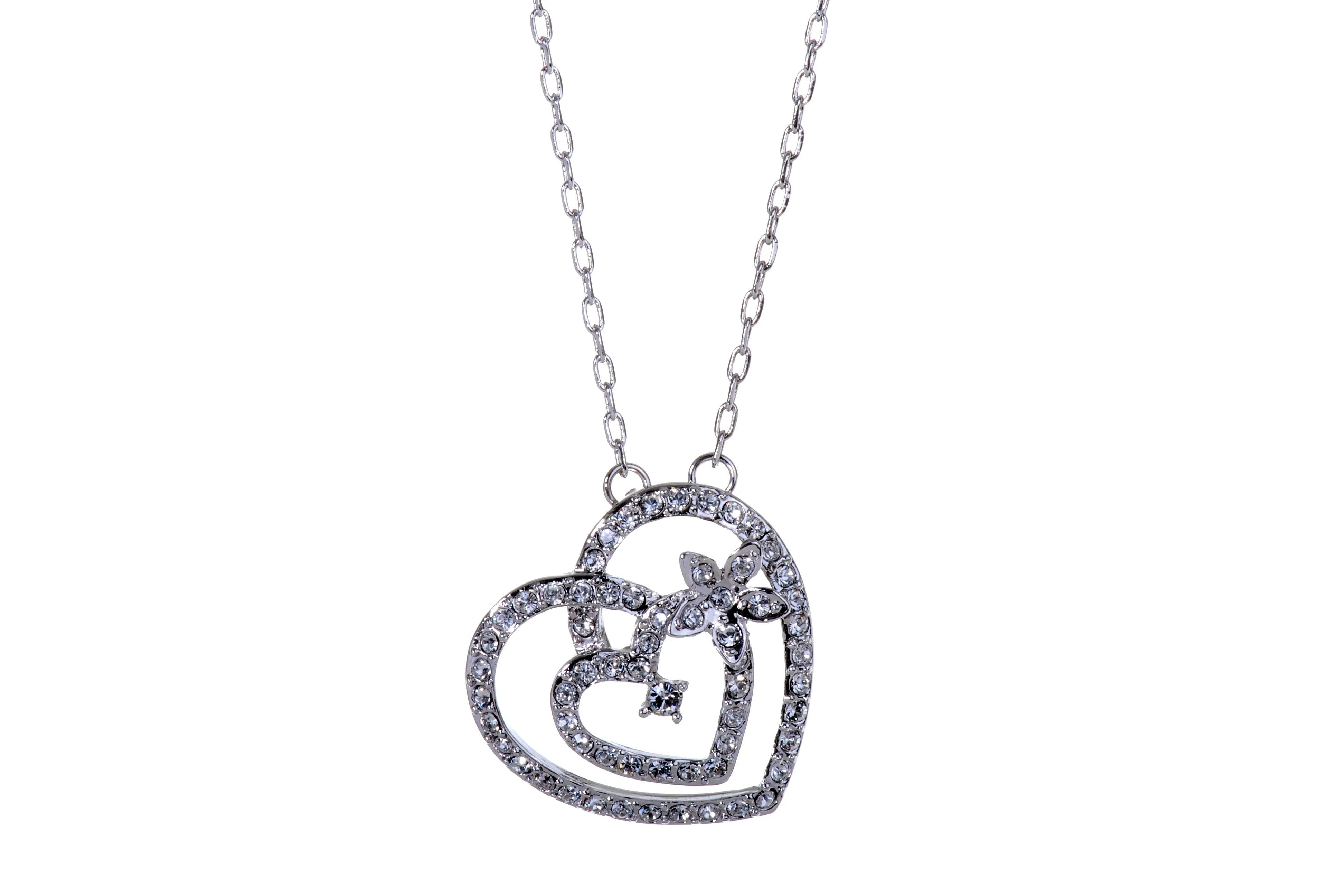 N7103 Twinkling Hearts & Stars Swarovski Elements Rhoidum Plated Pendant Necklace