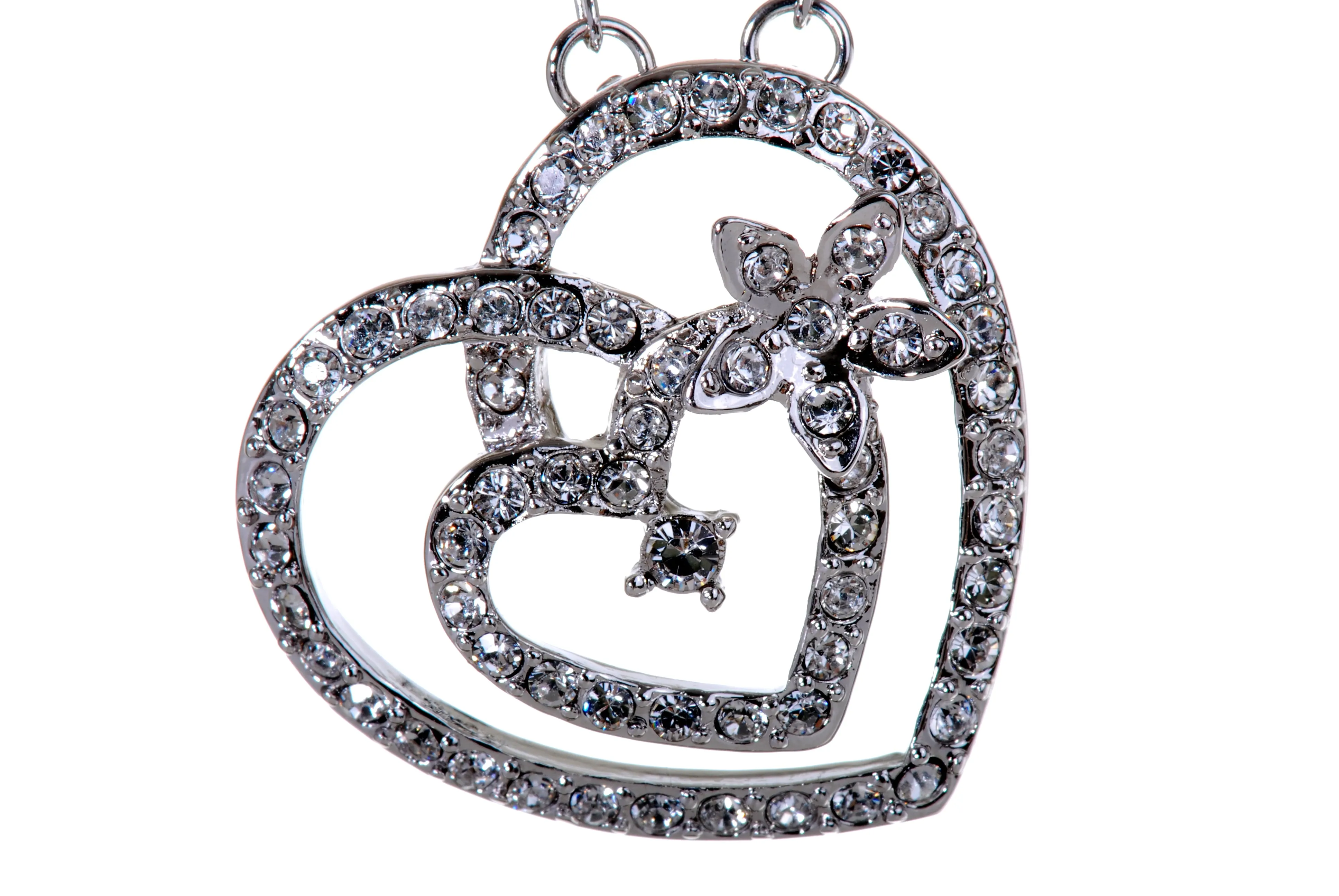 N7103 Twinkling Hearts & Stars Swarovski Elements Rhoidum Plated Pendant Necklace