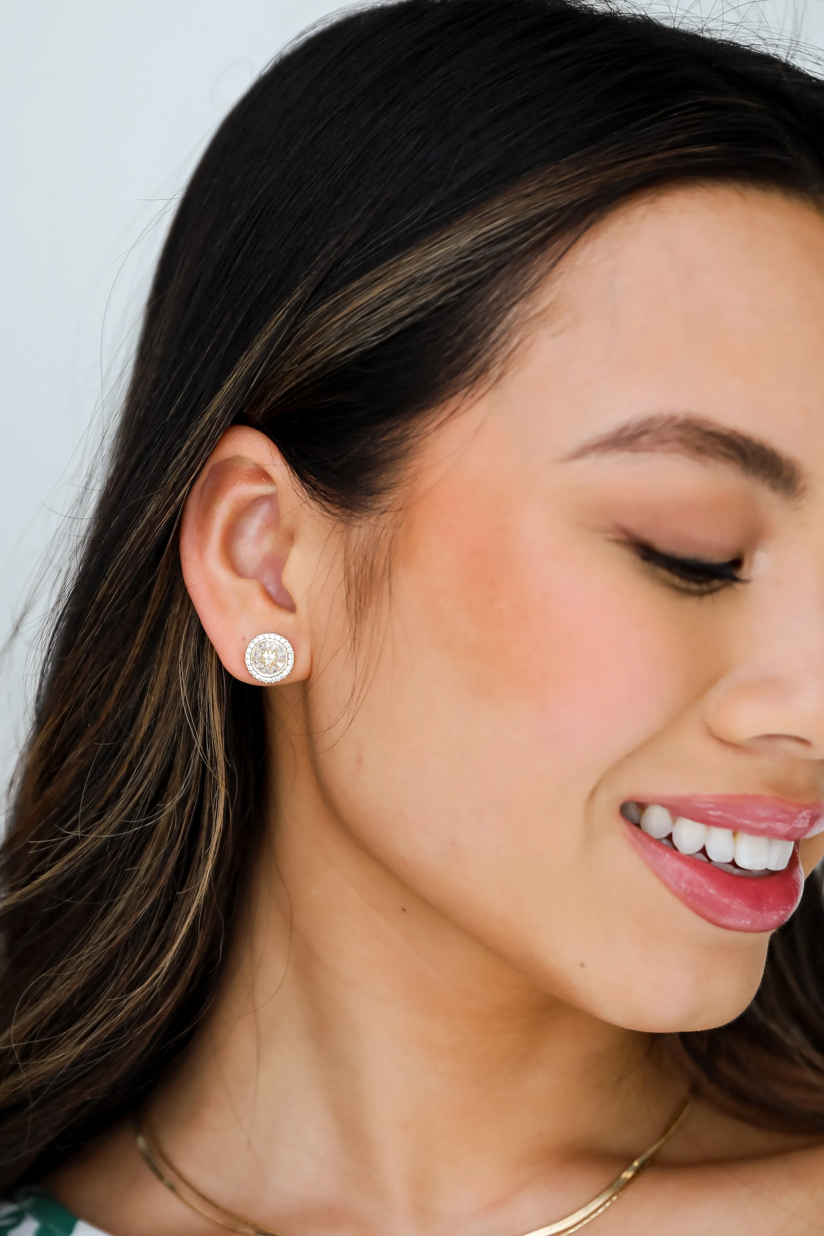 Naomi Gold Rhinestone Stud Earrings