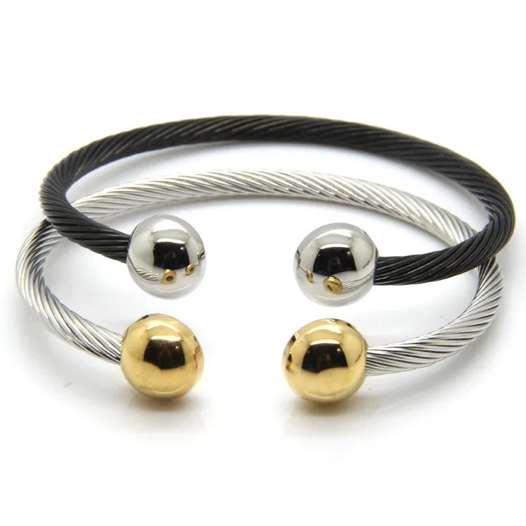 New Arrivals Black / Gold Stainless Steel Bracelets Bangles Smooth Steel Twisted Wire Bracelet Germanium Accessories For Women