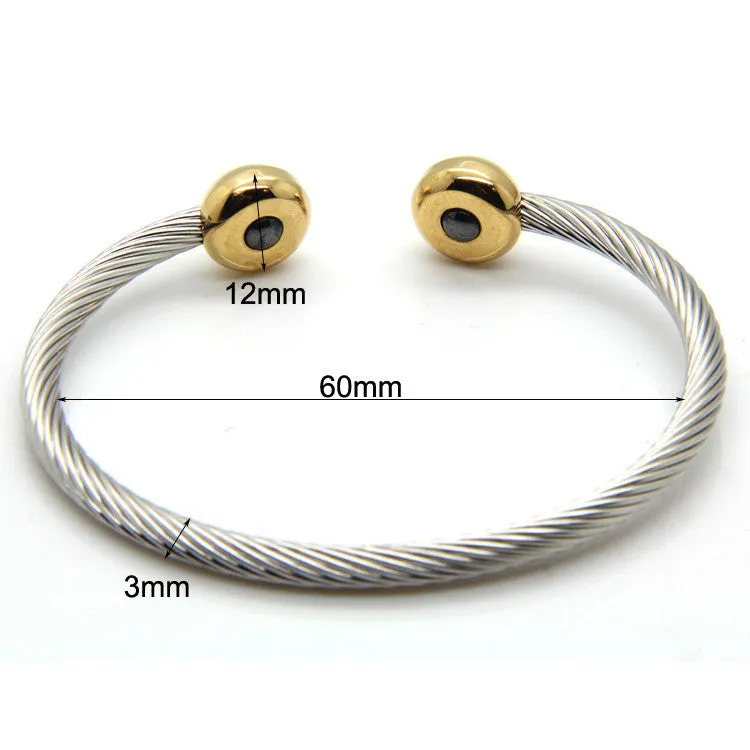 New Arrivals Black / Gold Stainless Steel Bracelets Bangles Smooth Steel Twisted Wire Bracelet Germanium Accessories For Women