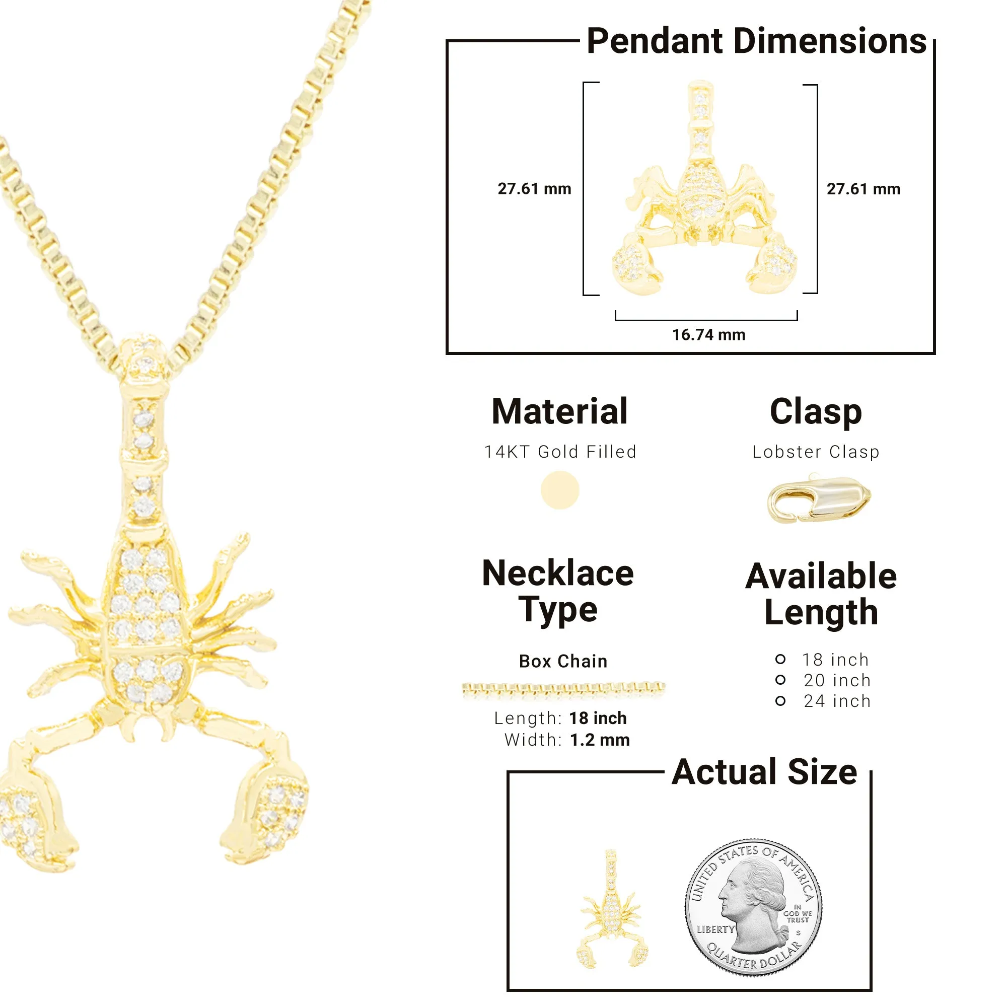 Scorpion Cubic Zirconia Pendant With 14K Gold Filled Necklace Set