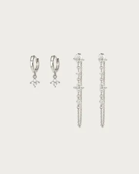 Silver Lucky Clover Earrings Set