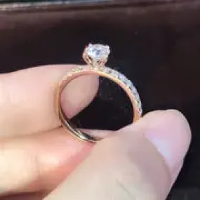 Simple and Elegant Alloy Ring With Cubic Zirconia Accents - Rose Gold