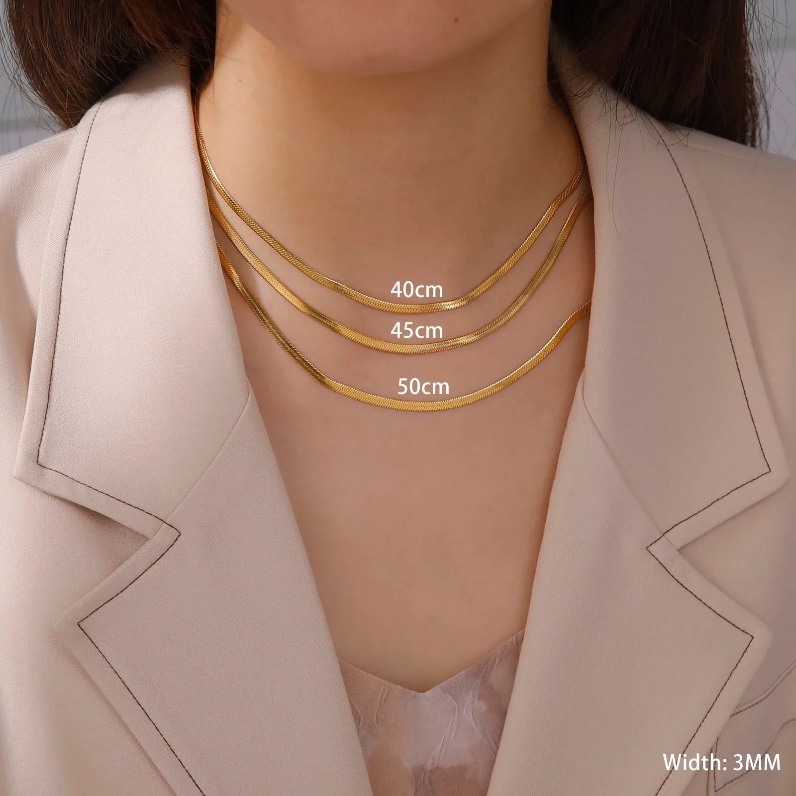 Stainless Steel Snake Chain Necklace for Women Men Gold Color Herringbone Choker Neck Chains