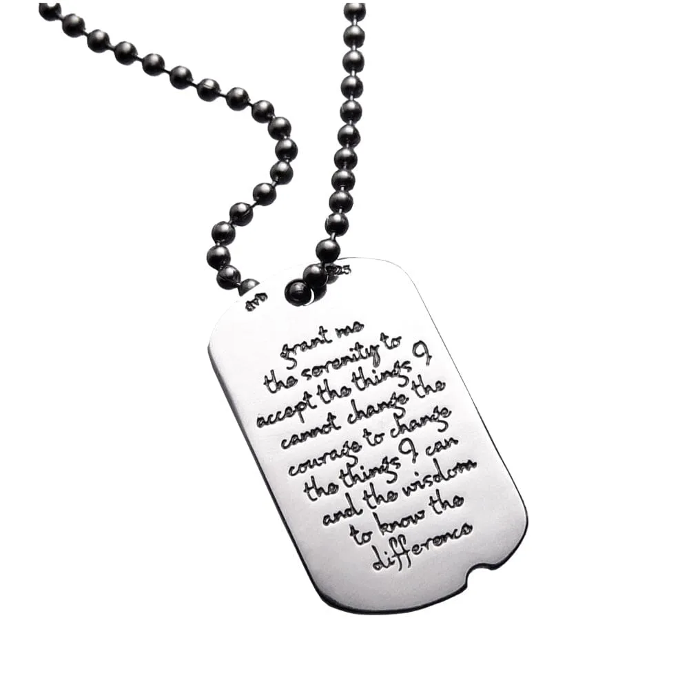Sterling Silver Serenity Prayer Dog Tag Necklace
