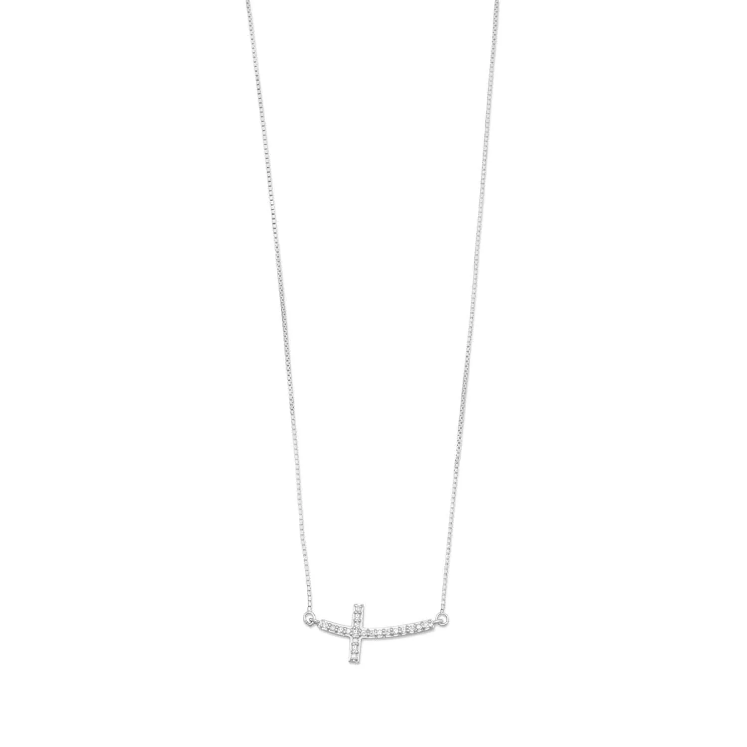 Sterling Silver Sideways Cross Necklace With Diamonds