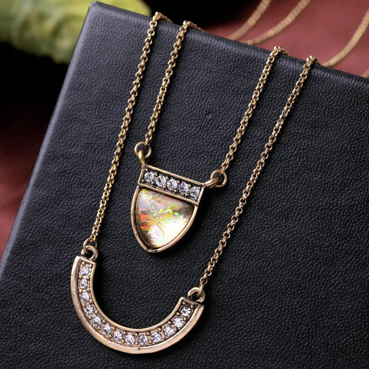 Summer European Trend Double Chain Mixed Charm Pendant Necklace