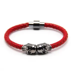 Trendy fashion leather bracelet Punk Gun Black color skull bracelet man leather bracelet