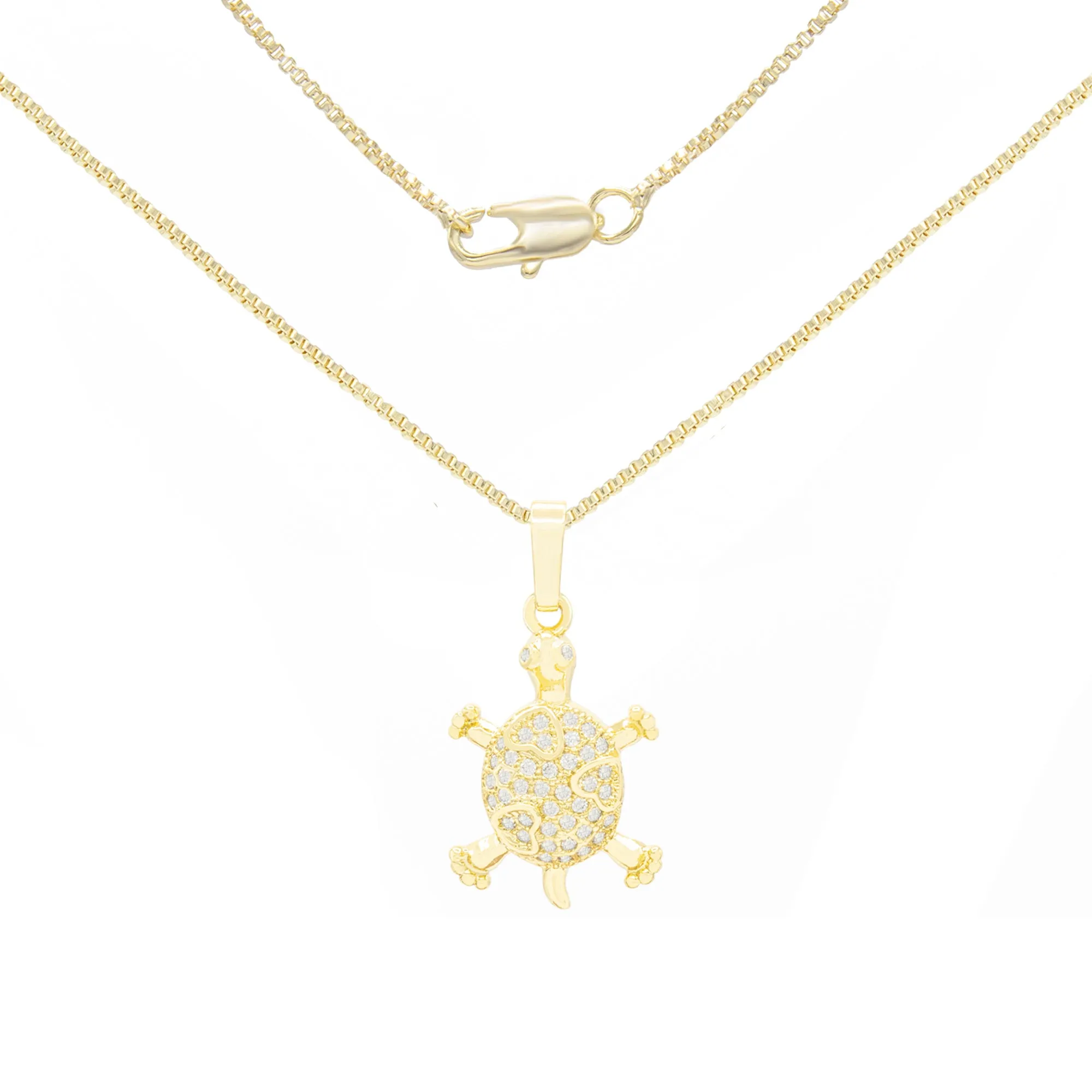 Turtle Cubic Zirconia Pendant With 14K Gold Filled Necklace Set
