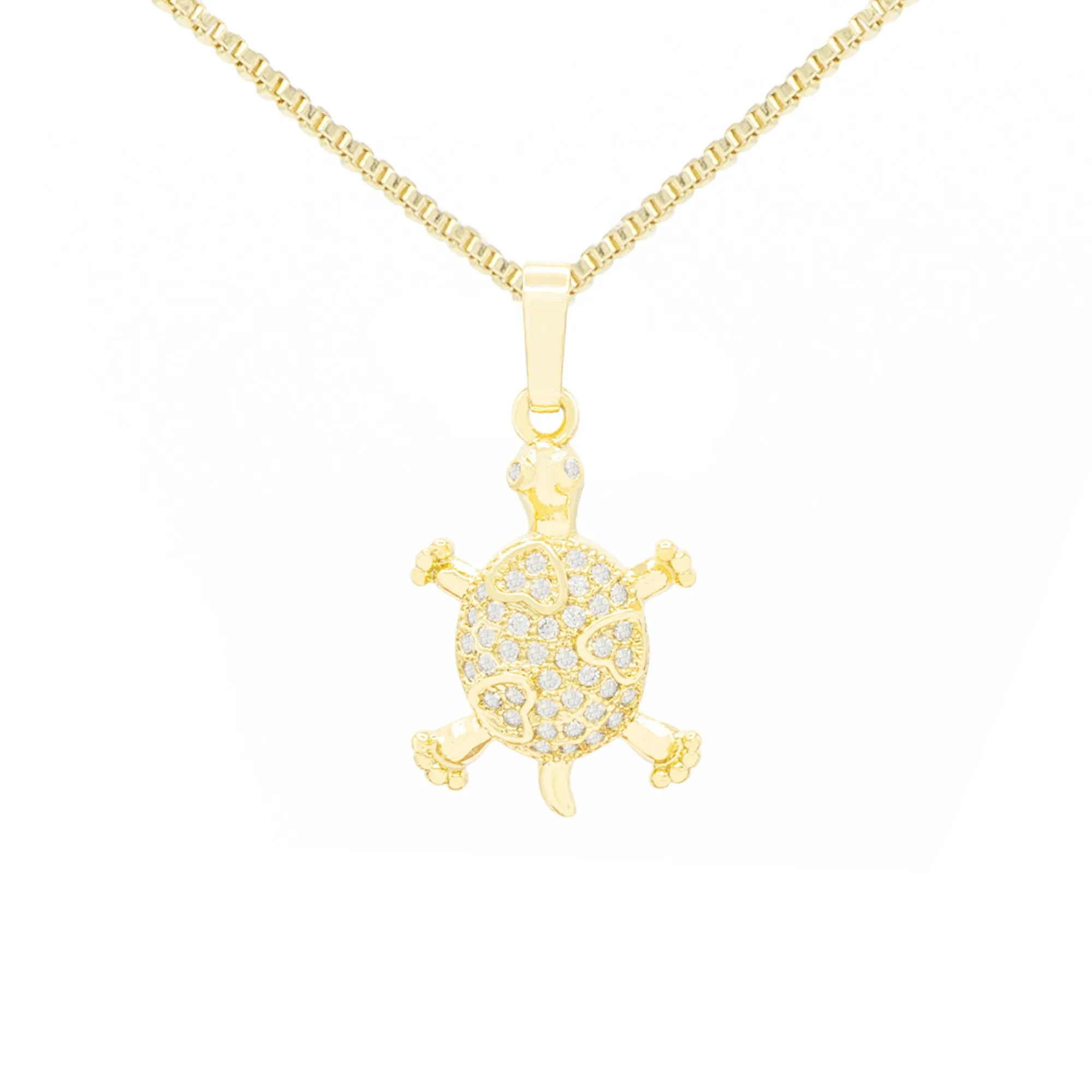 Turtle Cubic Zirconia Pendant With 14K Gold Filled Necklace Set