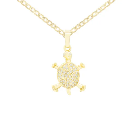 Turtle Cubic Zirconia Pendant With 14K Gold Filled Necklace Set
