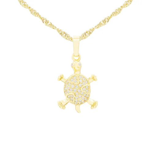 Turtle Cubic Zirconia Pendant With 14K Gold Filled Necklace Set