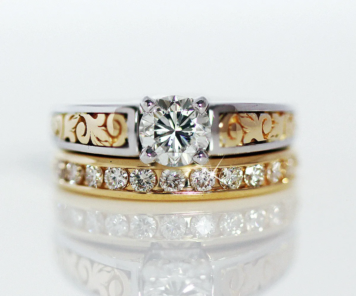 Vintage Engraved Two Tone Wedding Ring