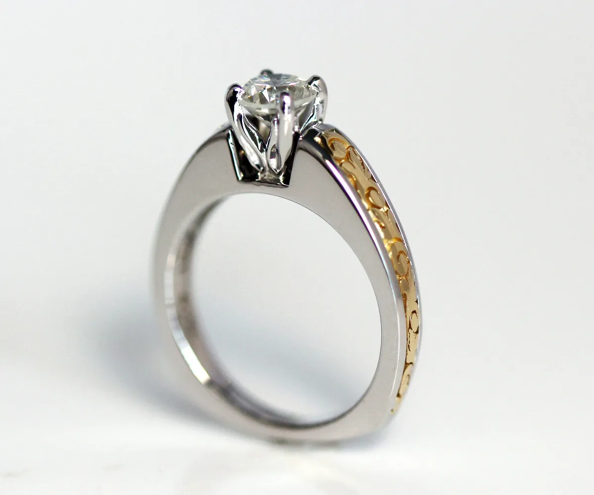 Vintage Engraved Two Tone Wedding Ring