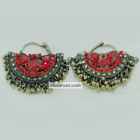 Vintage Hoop Red Glass Stone Earrings