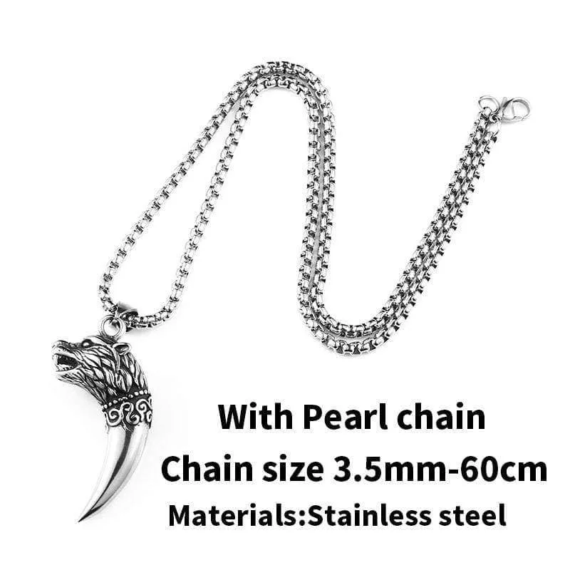 vintage Viking wolf fang tooth Ring choker Chain popular animal Jewelry gift