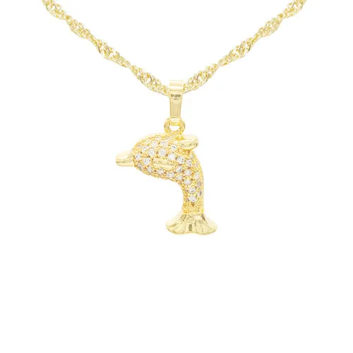 Whale Cubic Zirconia Pendant With 14K Gold Filled Necklace Set