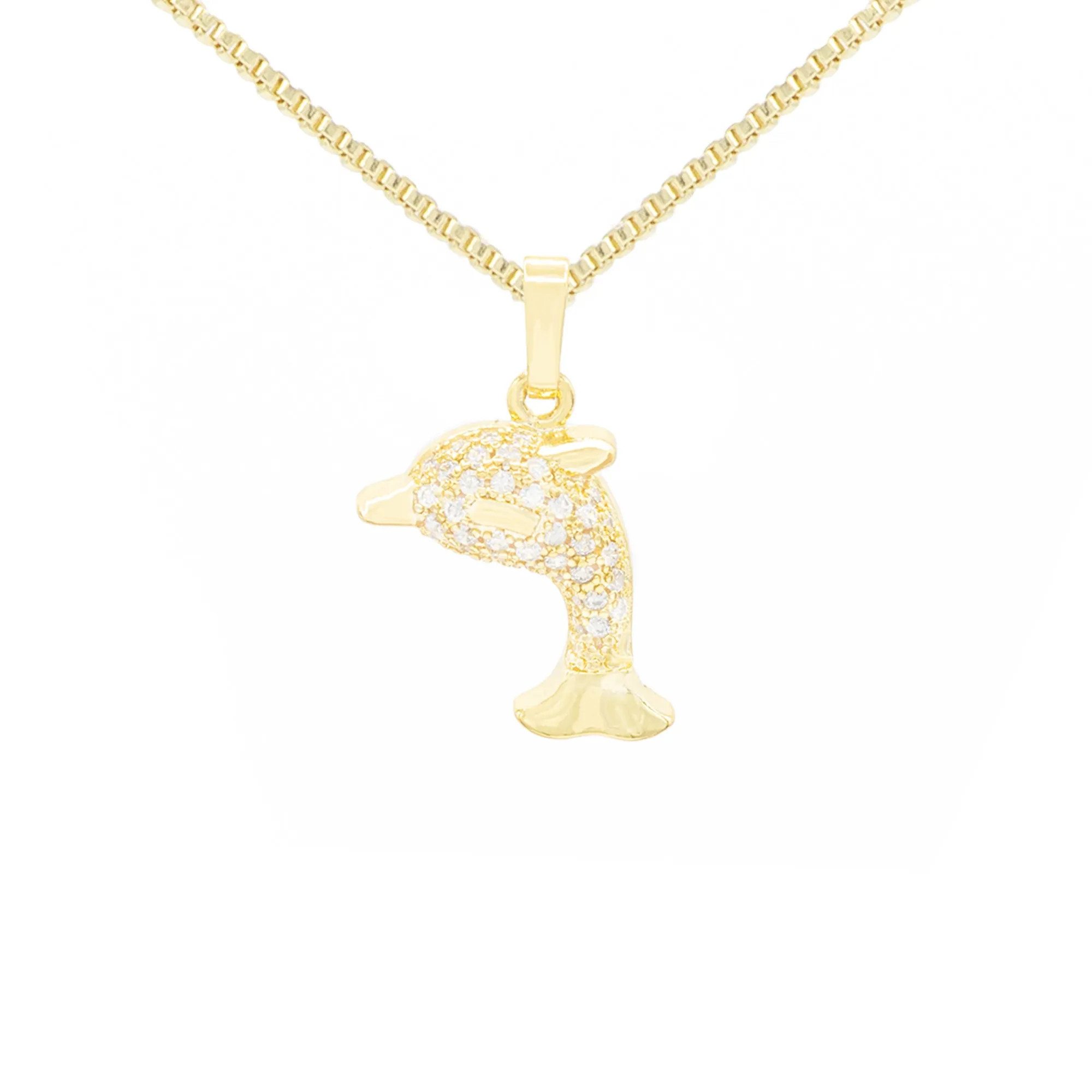 Whale Cubic Zirconia Pendant With 14K Gold Filled Necklace Set