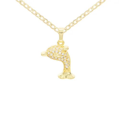 Whale Cubic Zirconia Pendant With 14K Gold Filled Necklace Set