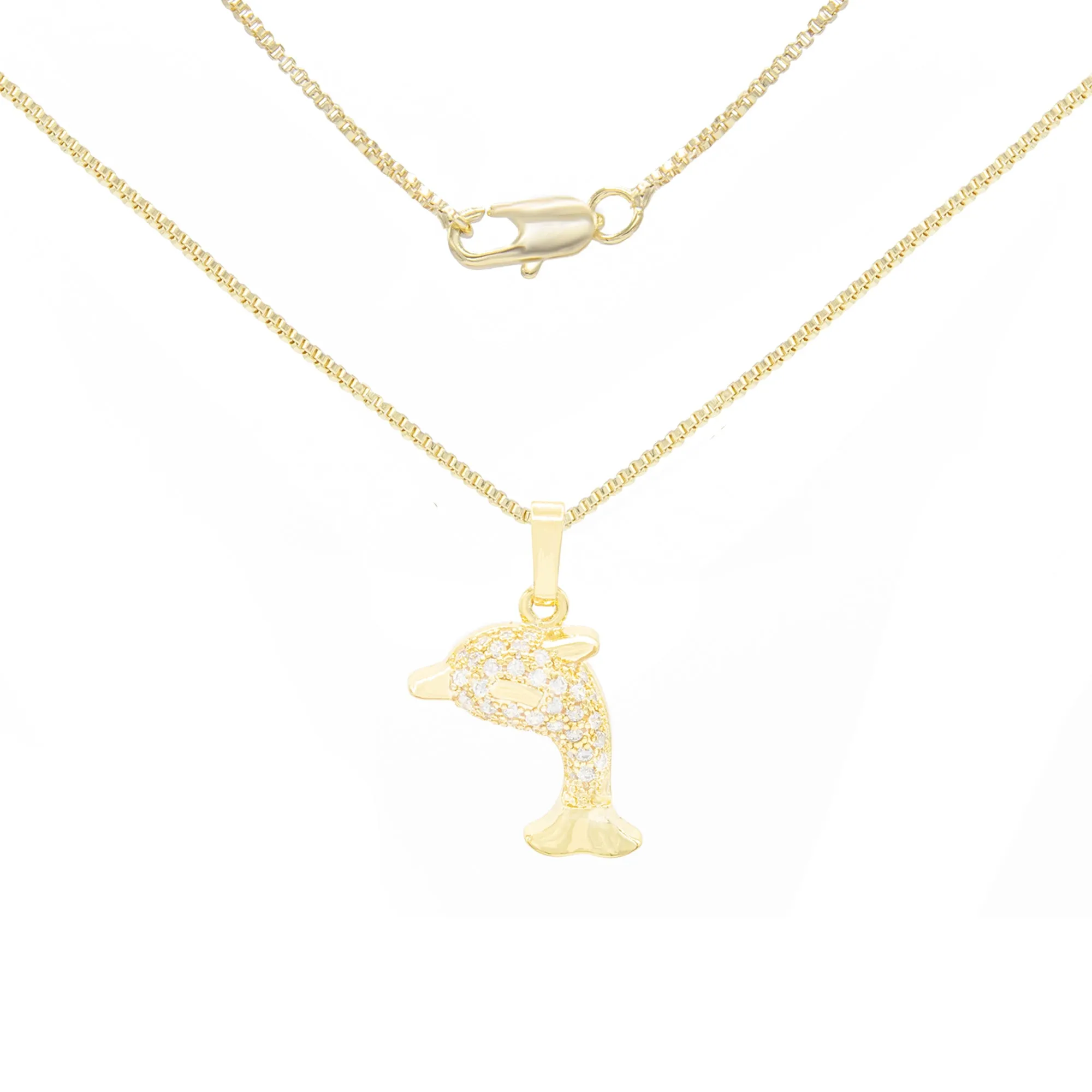 Whale Cubic Zirconia Pendant With 14K Gold Filled Necklace Set