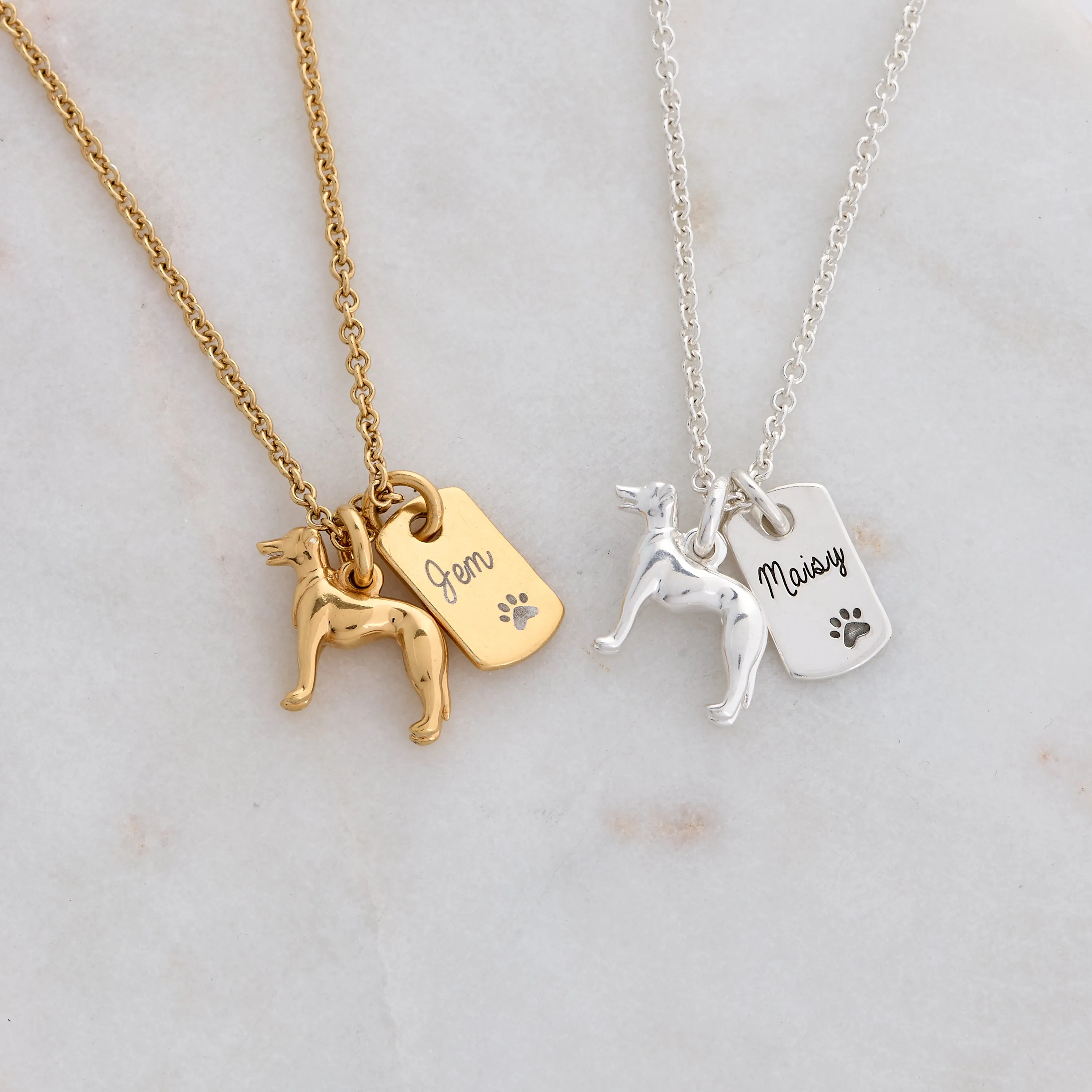 Whippet Personalised Silver Dog Tag Necklace