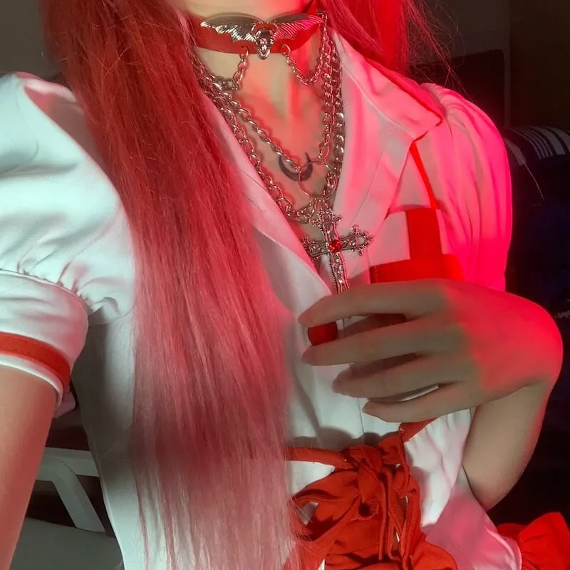 Y2k red diamond cross necklace