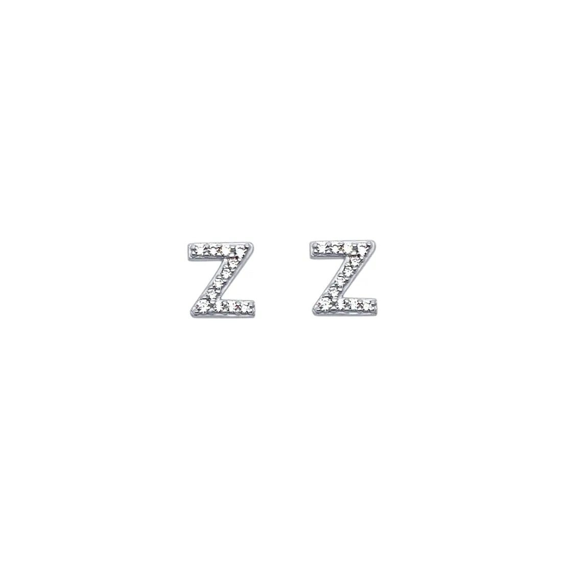 Z Initial Stud Stud Earrings with Cubic Zirconia in Sterling Silver