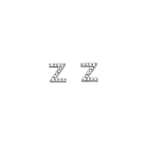 Z Initial Stud Stud Earrings with Cubic Zirconia in Sterling Silver